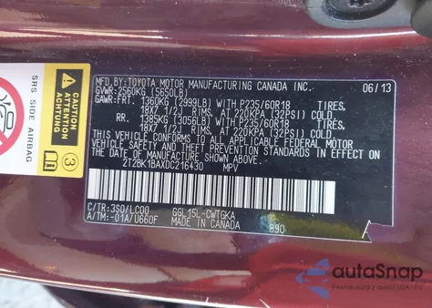 2013 Lexus Rx 350 z USA, uszkodzony, nr VIN 2T2BK1BAXDC216430